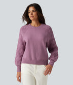 Round Neck Long Sleeve Slit Hem Casual Jumper — Valerian — view 3