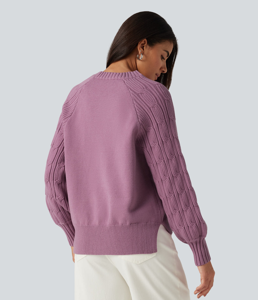 Round Neck Long Sleeve Slit Hem Casual Jumper — Valerian — view 2