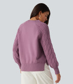 Round Neck Long Sleeve Slit Hem Casual Jumper — Valerian — view 2