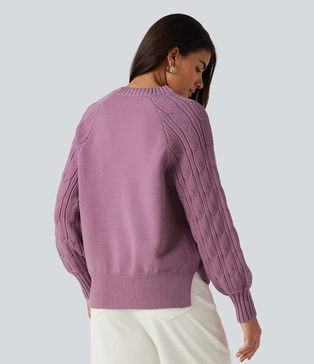 Round Neck Long Sleeve Slit Hem Casual Jumper — Valerian — view 2
