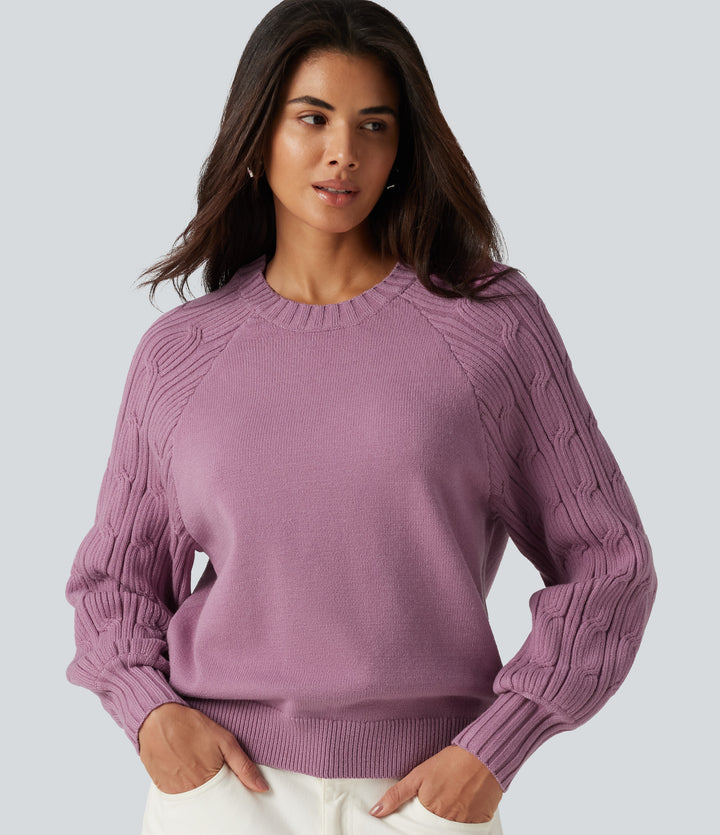 Round Neck Long Sleeve Slit Hem Casual Jumper — Valerian — view 1