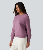 Round Neck Long Sleeve Slit Hem Casual Jumper — Valerian — view 5
