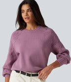Round Neck Long Sleeve Slit Hem Casual Jumper — Valerian — view 4