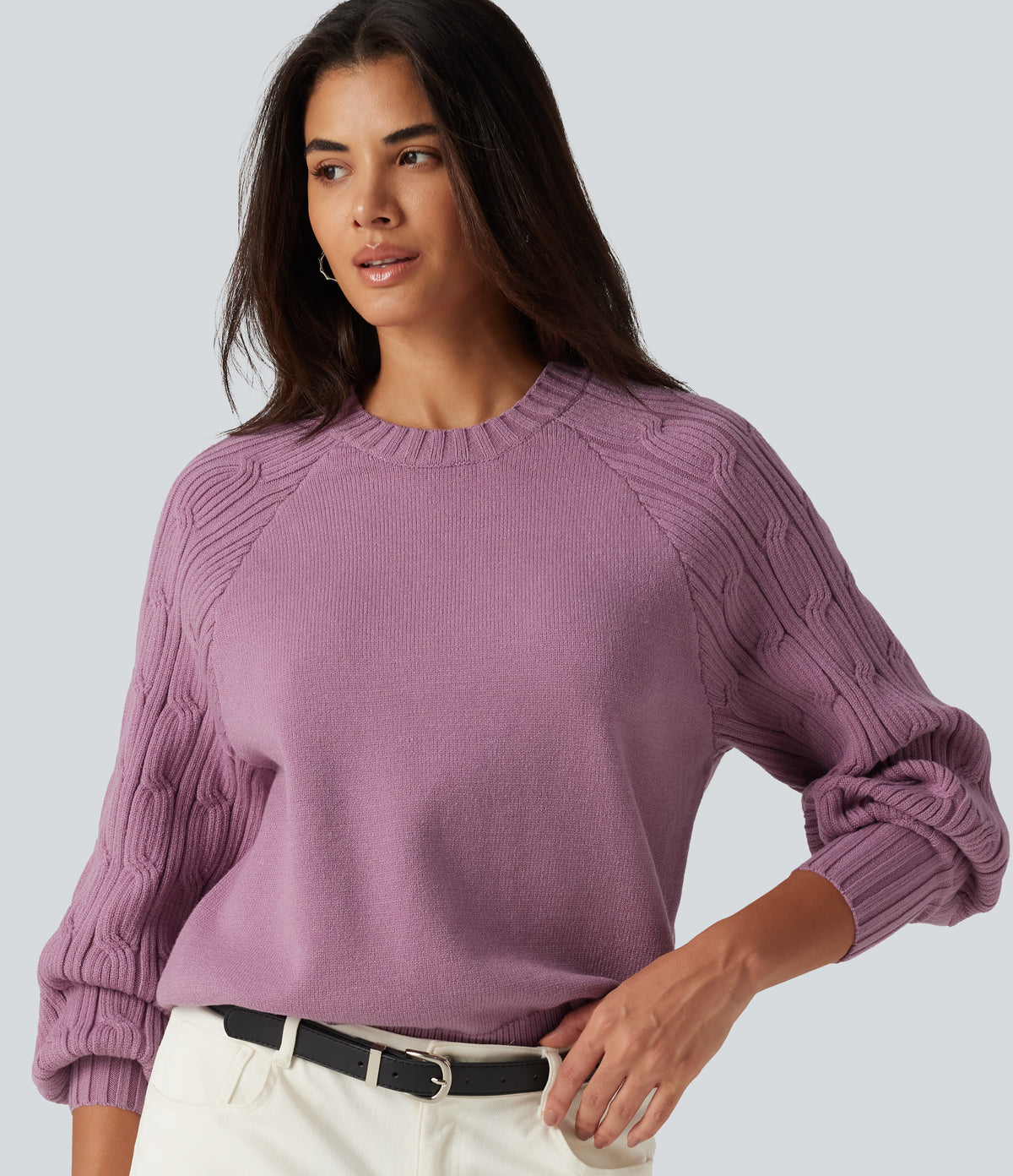 Round Neck Long Sleeve Slit Hem Casual Jumper — Valerian — view 4