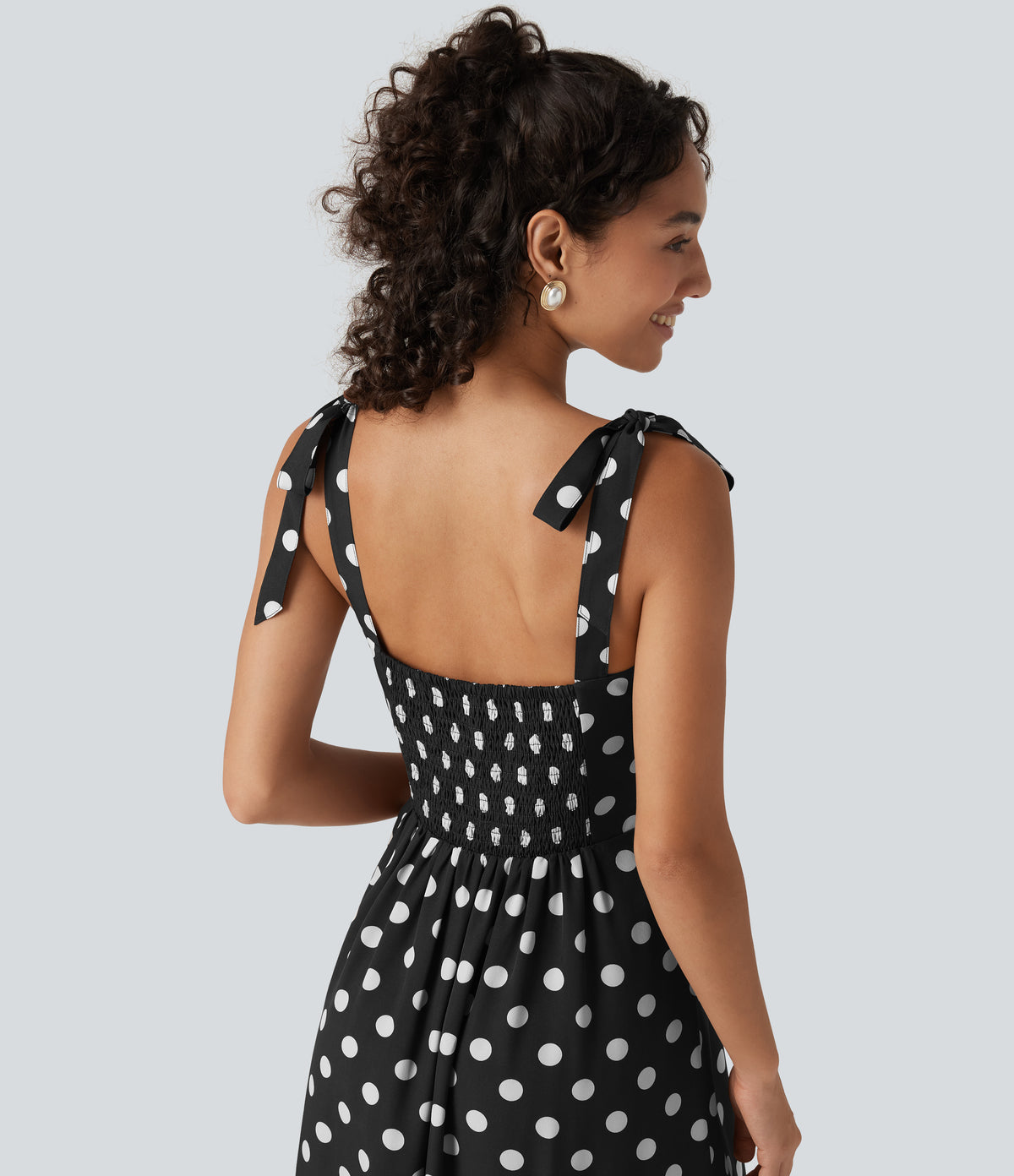 Square Neck Polka Dot Maxi Tank Dress — Black Polka Dots — view 5
