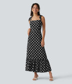 Square Neck Polka Dot Maxi Tank Dress — Black Polka Dots — view 1