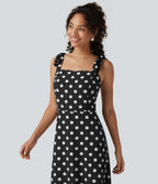 Square Neck Polka Dot Maxi Tank Dress — Black Polka Dots — view 4