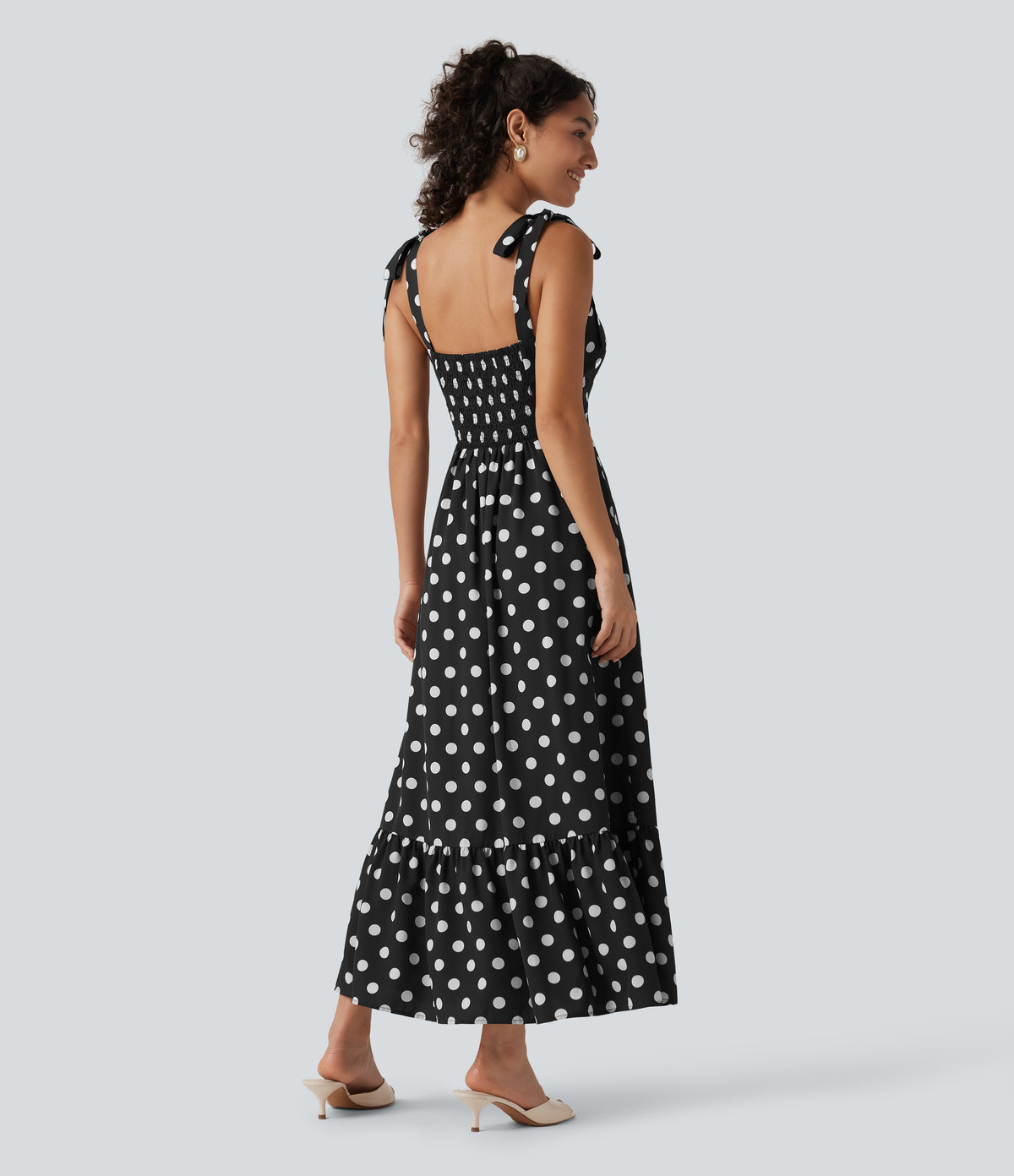 Square Neck Polka Dot Maxi Tank Dress — Black Polka Dots — view 2