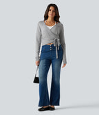 Long Sleeve Tie Side Casual Cardigan — Fog Gray — view 8