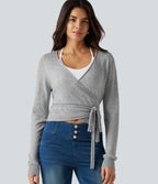 Long Sleeve Tie Side Casual Cardigan — Fog Gray — view 5