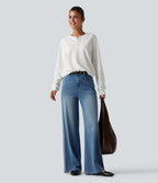Henley Neck Long Sleeve Waffle Casual Top — White — view 8