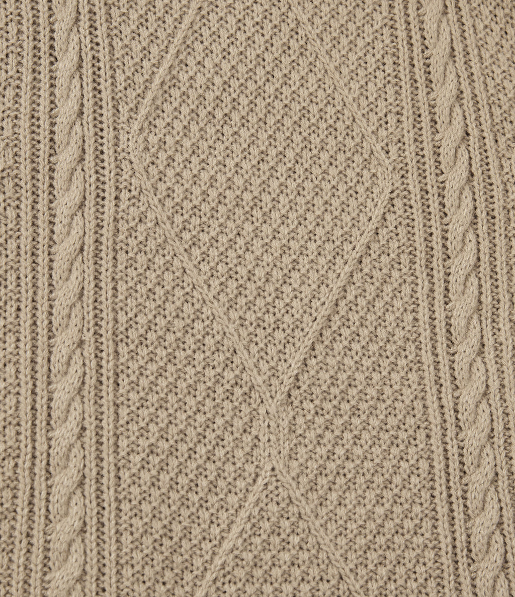 Round Neck Long Sleeve Cable Knit Mini Casual Jumper Dress — Wheat Beige — view 7