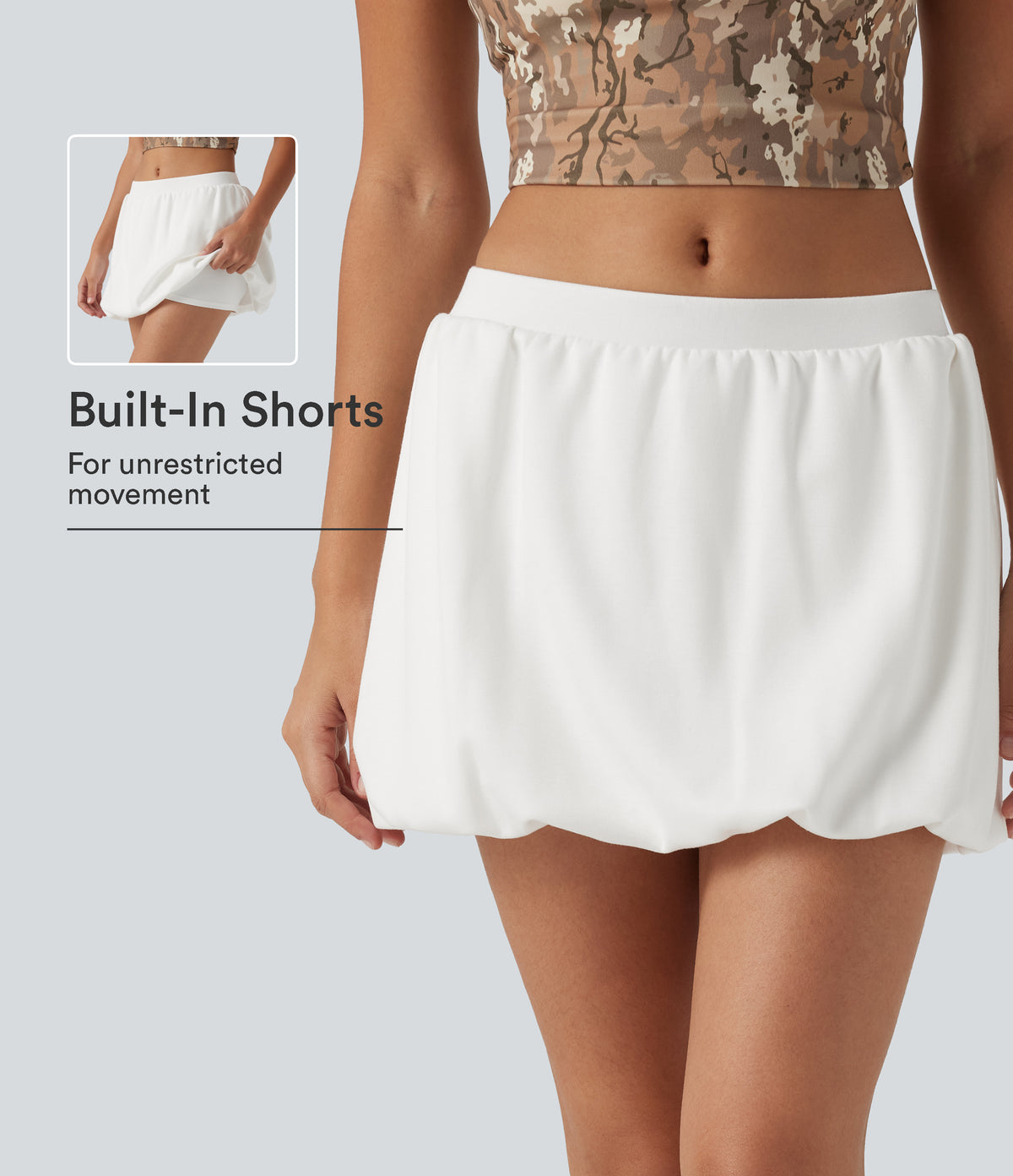 Low Rise 2-in-1 A Line Mini Casual Skirt with Pockets — White — view 1