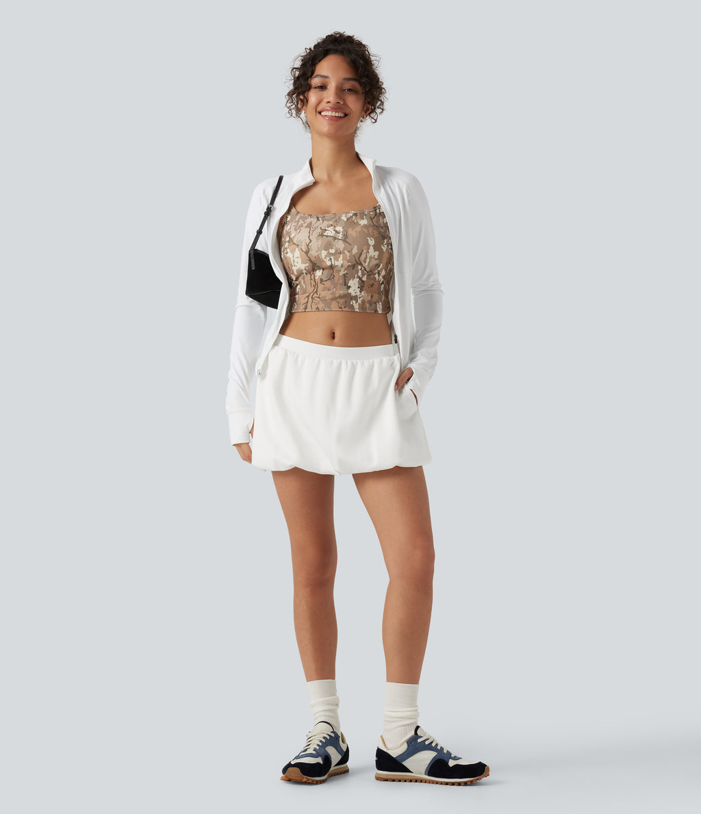 Low Rise 2-in-1 A Line Mini Casual Skirt with Pockets — White — view 6