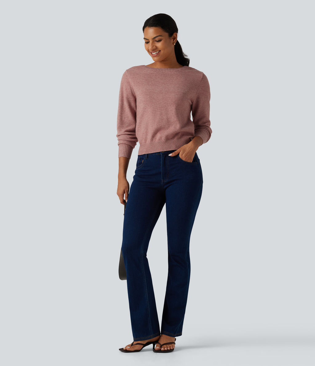 Round Neck Long Sleeve Twisted Casual Jumper — Mottled Begonia — view 8