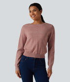 Round Neck Long Sleeve Twisted Casual Jumper — Mottled Begonia — view 2