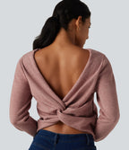Round Neck Long Sleeve Twisted Casual Jumper — Mottled Begonia — view 4