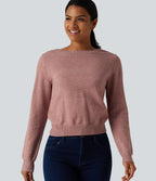 Round Neck Long Sleeve Twisted Casual Jumper — Mottled Begonia — view 5