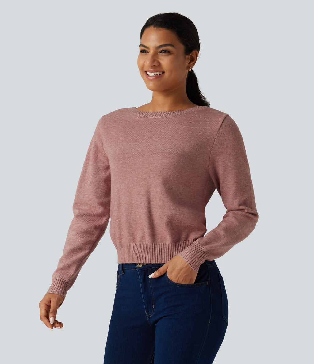Round Neck Long Sleeve Twisted Casual Jumper — Mottled Begonia — view 3