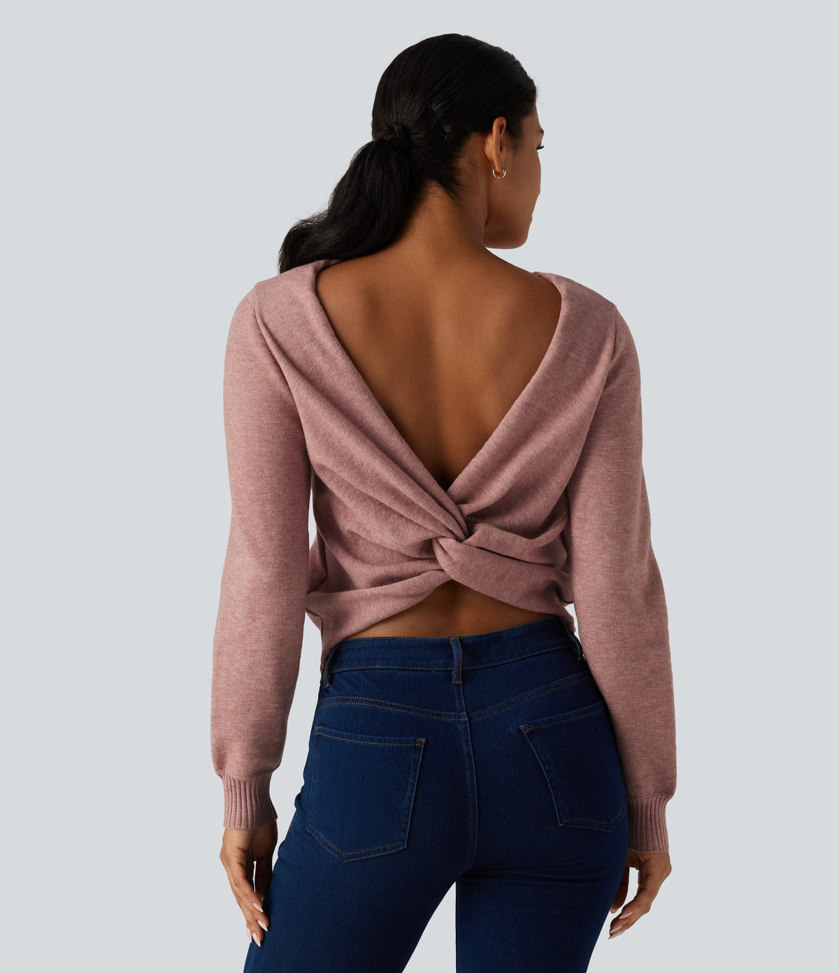 Round Neck Long Sleeve Twisted Casual Jumper — Mottled Begonia — view 1
