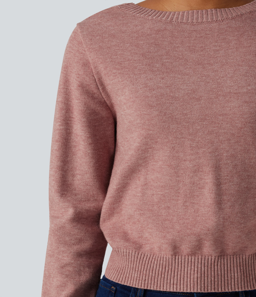 Round Neck Long Sleeve Twisted Casual Jumper — Mottled Begonia — view 6