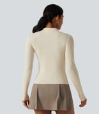 V Neck Long Sleeve Tie Front Slim Work Jumper — Pillowtalk - Light Beige — view 2