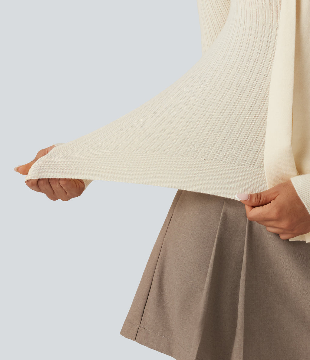 V Neck Long Sleeve Tie Front Slim Work Jumper — Pillowtalk - Light Beige — view 6
