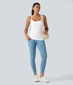 Scoop Neck Crisscross Back Crossover Hem Built-in Bra Yoga Cami Top DD-F Cups-Longer Length — White — view 8