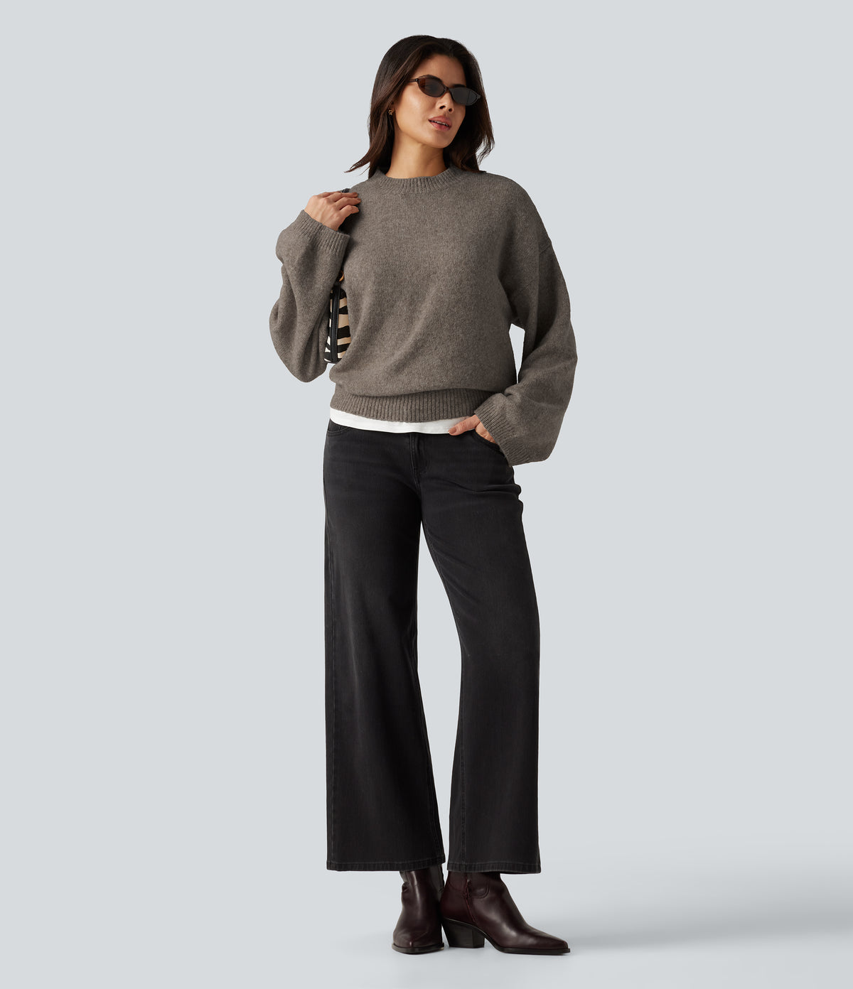 Stand Collar Long Sleeve Work Jumper — Iron — view 7