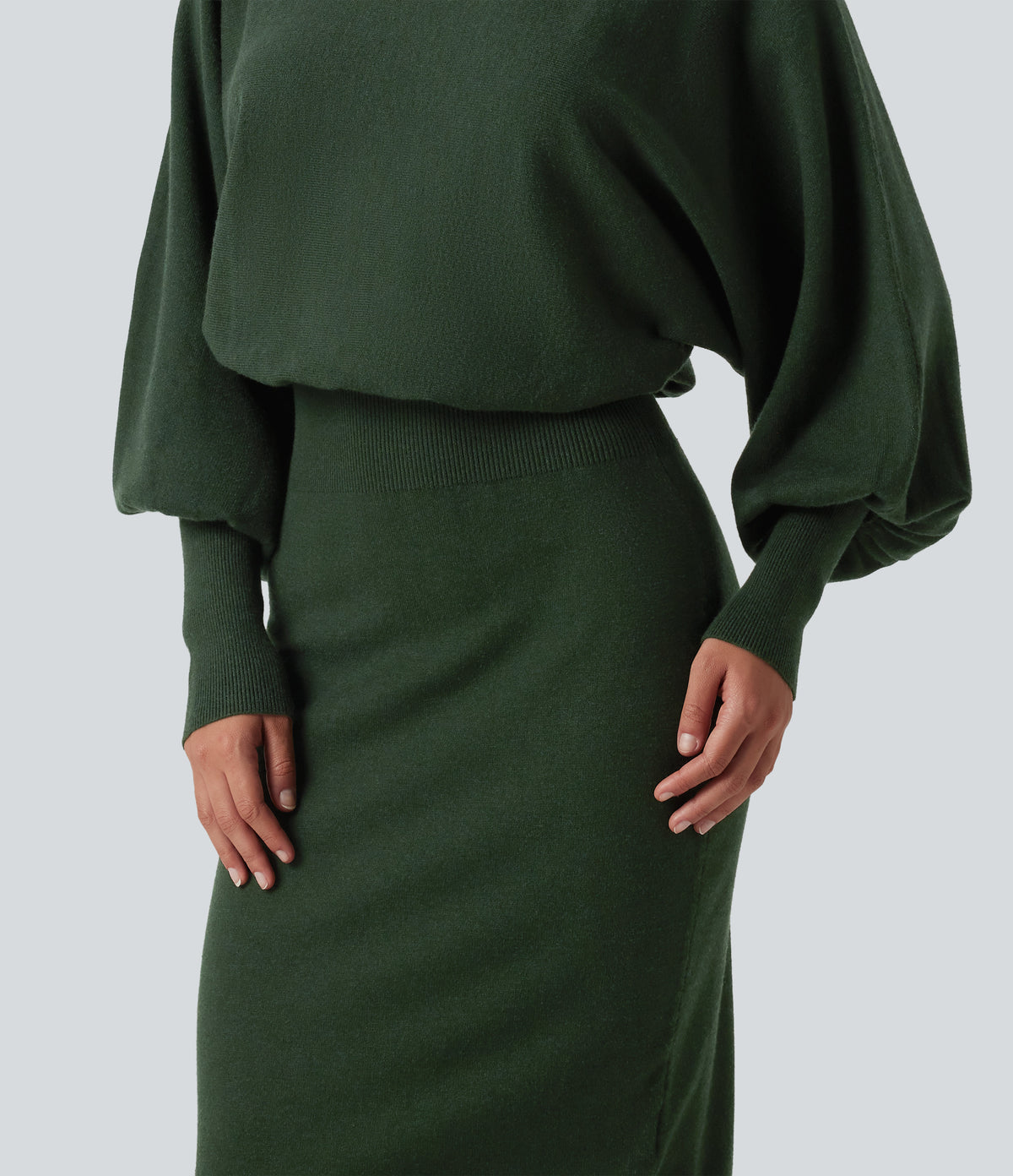 Boat Neck Puff Long Sleeve Work Jumper Dress — Mountain View — view 4