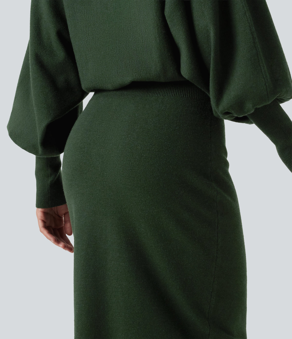 Boat Neck Puff Long Sleeve Work Jumper Dress — Mountain View — view 5
