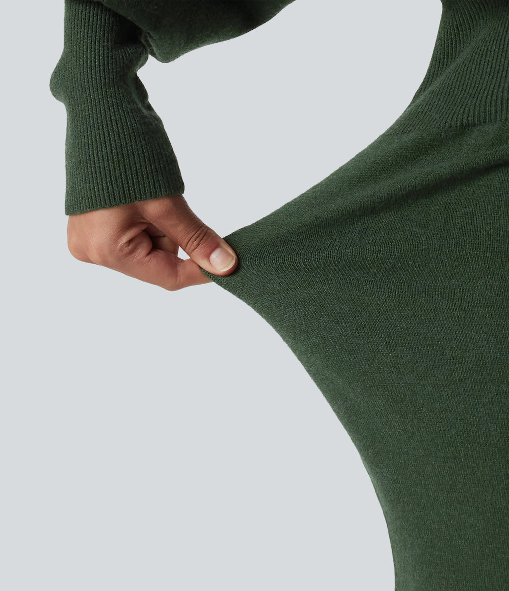 Boat Neck Puff Long Sleeve Work Jumper Dress — Mountain View — view 6