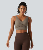 Medium Support Built-in Bra Crossover Running Sports Bra — Dawn Brown — view 4