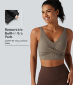 Medium Support Built-in Bra Crossover Running Sports Bra — Dawn Brown — view 1