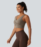 Medium Support Built-in Bra Crossover Running Sports Bra — Dawn Brown — view 3