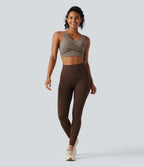 Medium Support Built-in Bra Crossover Running Sports Bra — Dawn Brown — view 6