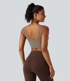 Medium Support Built-in Bra Crossover Running Sports Bra — Dawn Brown — view 2