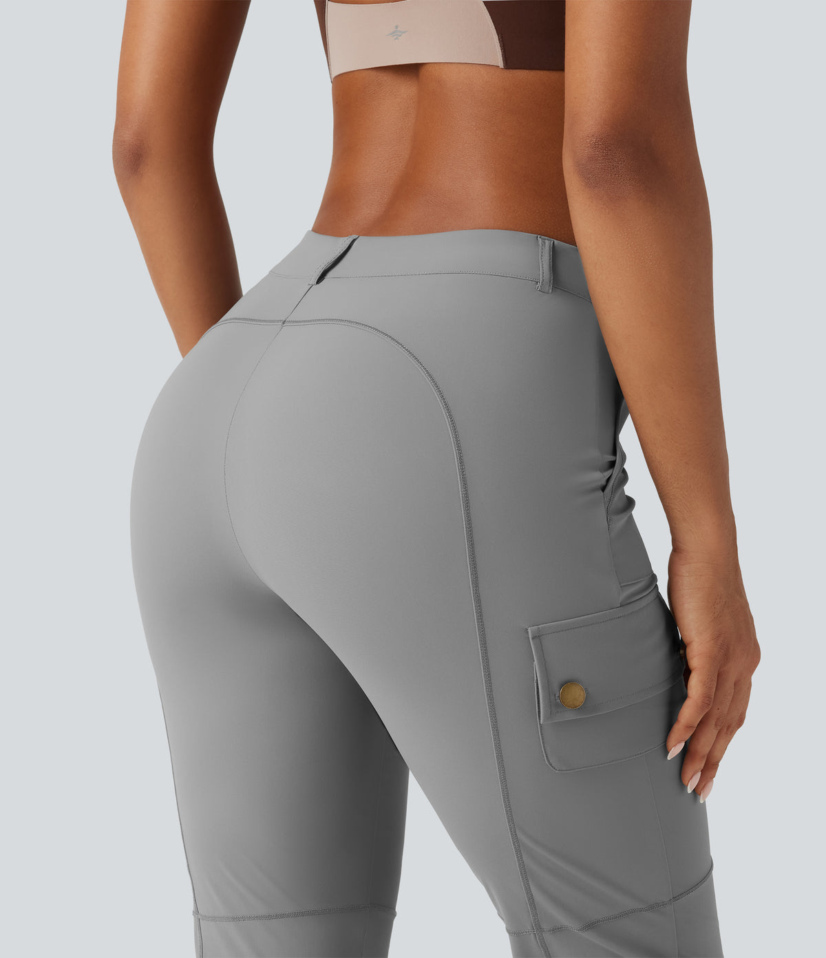 High Waisted Solid InstantCool Skinny Hiking Cargo Trousers with Pockets — Gray Flannel — view 5