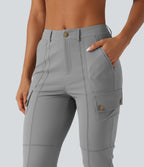 High Waisted Solid InstantCool Skinny Hiking Cargo Trousers with Pockets — Gray Flannel — view 4