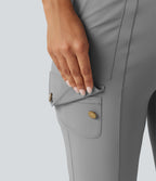 High Waisted Solid InstantCool Skinny Hiking Cargo Trousers with Pockets — Gray Flannel — view 6