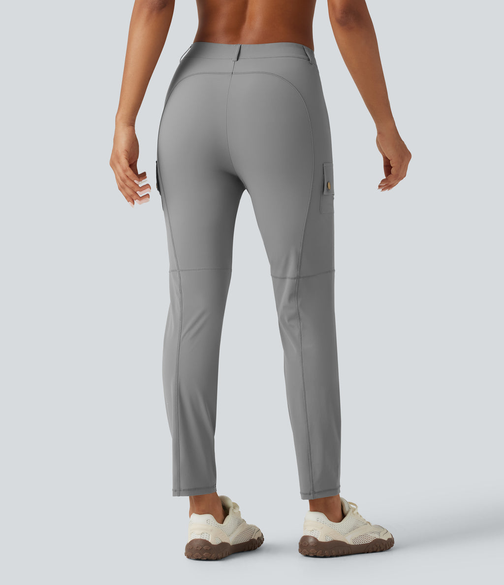 High Waisted Solid InstantCool Skinny Hiking Cargo Trousers with Pockets — Gray Flannel — view 2