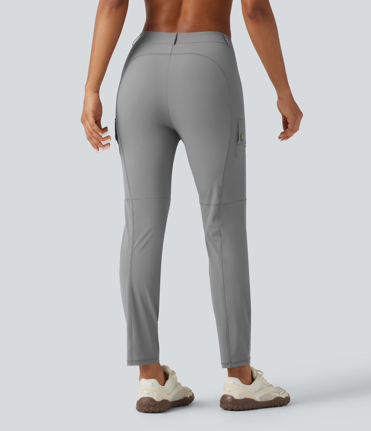 High Waisted Solid InstantCool Skinny Hiking Cargo Trousers with Pockets — Gray Flannel — view 2