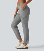 High Waisted Solid InstantCool Skinny Hiking Cargo Trousers with Pockets — Gray Flannel — view 1