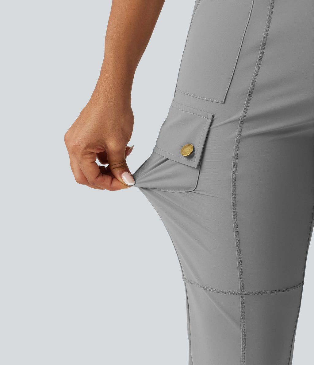 High Waisted Solid InstantCool Skinny Hiking Cargo Trousers with Pockets — Gray Flannel — view 7