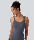 Non-Removable Pad Tummy Control Butt Lifting Ruched Yoga Jumpsuit with Pockets-Edition — Silent Blue — view 5