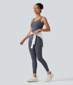 Non-Removable Pad Tummy Control Butt Lifting Ruched Yoga Jumpsuit with Pockets-Edition — Silent Blue — view 7
