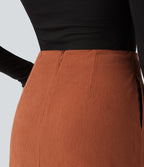High Waisted A Line Corduroy Mini Casual Skirt with Pockets — Baked Clay — view 4