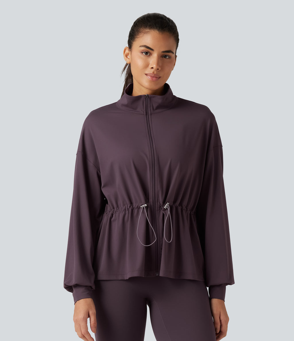 High Neck Long Sleeve Yoga Jacket — Dusky Evening purple — view 3