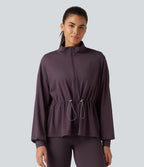 High Neck Long Sleeve Yoga Jacket — Dusky Evening purple — view 3