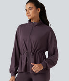 High Neck Long Sleeve Yoga Jacket — Dusky Evening purple — view 6